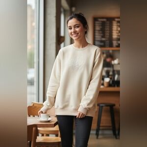 Zara Oversized Ivory Graphic Slogan Hoodie in Small